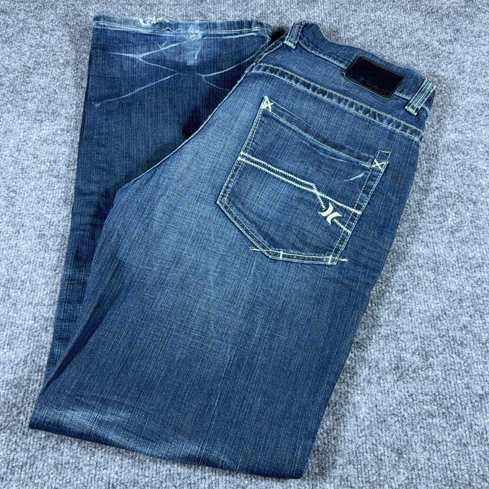 Hurley Mens Bootcut Jeans Dark Wash Blue Denim KH3007 Size 34L 34x33